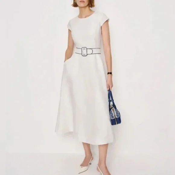 Reformation Felipe Belted Linen Dress In White, NWOT, never worn, no flaws.